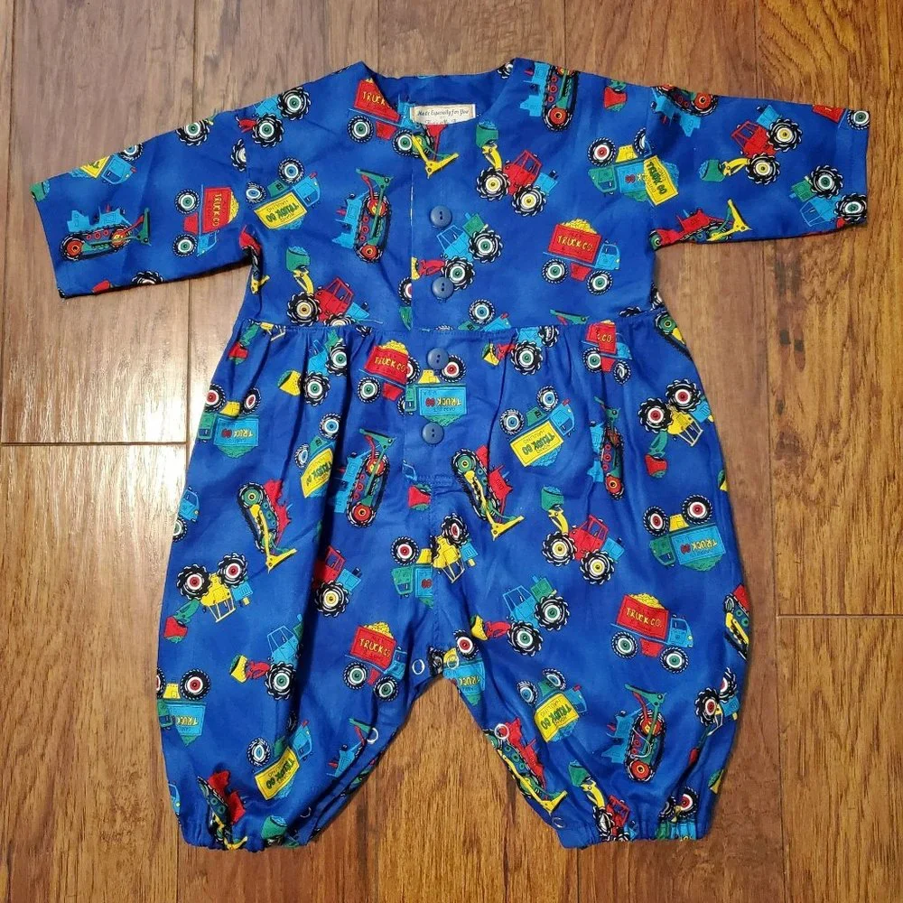 Vintage Handmade Tractor Truck Jumpsuit Baby Boy 6-9 Months
